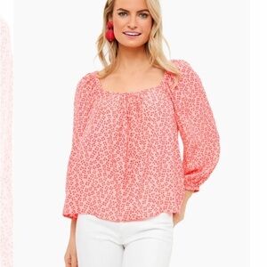 Vineyard Vines Pink Silk Blend Peasant Blouse Size M